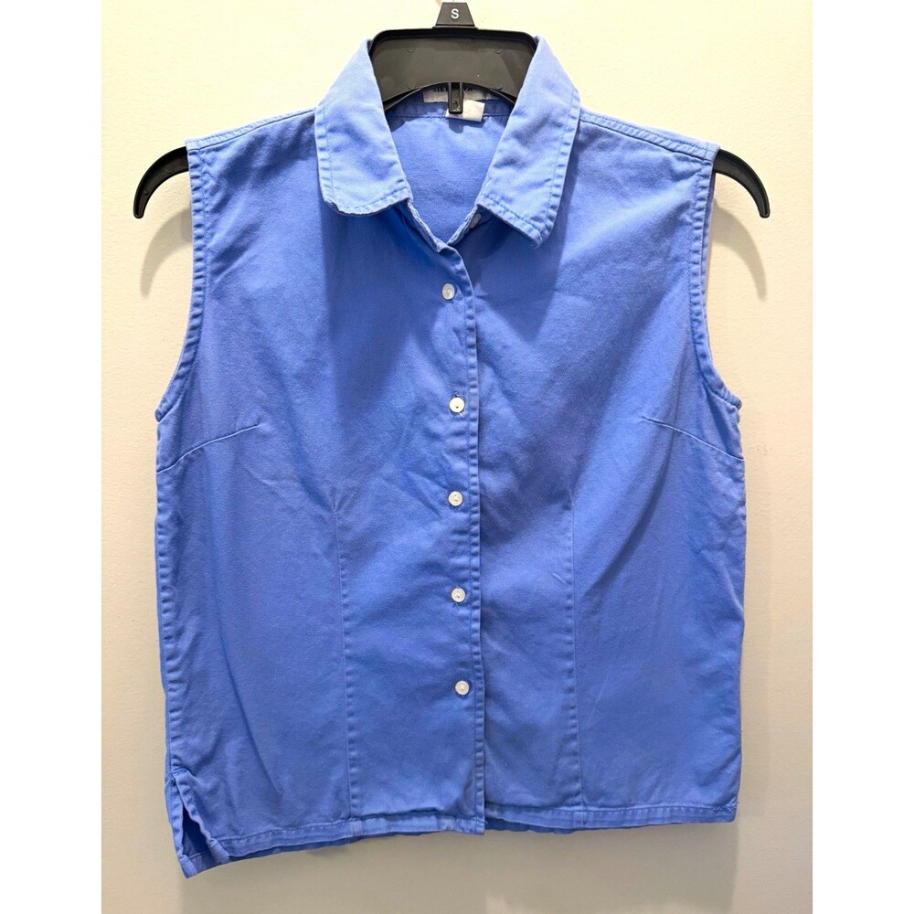 Sierra Pacific Women's Blue Sleeveless Collared Button Front Cotton Blouse S